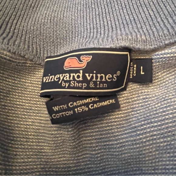 Vineyard Vines Mens Fish Bones Thaxter Cashmere Blend Quarter Zip Blue Sz Large - Picture 4 of 7